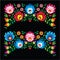 Polish floral folk embroidery patterns for card on black - Wzory Lowickie