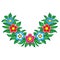 Polish folk art vector floral design - Zalipie decorative pattern with flowers and leaves - half round wreath