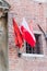 Polish and Gdansk flag in old town of Gdansk after death of Pawel Adamowicz.