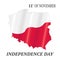 Polish holiday 11th of November. Design for Poland independence day with waving flag and map. All isolated on white background. Ve