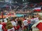 Polish men volleyball team celebrate winning game in Spodek in Katowice, Poland