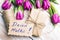 Polish Mother\'s Day card and a bouquet of beautiful tulips