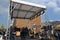 The Polish musical band plays in front of the facade of the Polish pavilion of Expo Milano 2015.