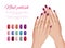 Polish nail colors. Woman hands nails models demonstration cosmetic palette beautiful set vector realistic