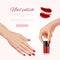 Polish nails ads. Woman beauty cosmetics fashion polish nail different colors female hands vector realistic advertising