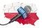Polish News concept, microphone news on the map of Poland. 3D re