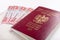 Polish passport and ID card on a white table. Personal documents from a European country