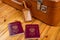 Polish passport and travel suitcase on a wooden table. Accessories for the traveler before the international trip