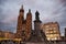 Polish or Pole people and foreigner travelers travel visit St. Mary Basilica with Adam Mickiewicz Monument statue in Krakow Old