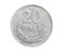 Polish twenty groszy coin on a white isolated background