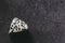 Polished dalmatian jasper gemstone on a black background