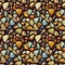 Polished gemstones seamless pattern. Tumbled rocks, pebbles repeating background