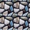 Polished gemstones seamless pattern. Tumbled rocks, pebbles repeating background