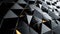 Polished, glossy wall background with tiles. Triangular, tiled wallpaper with 3D, black blocks