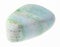 polished green aragonite gem stone on white