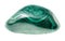 Polished malachite gemstone cutout on white