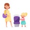 Polite Girl Yielding a Seat to Pregnant Woman in Public Transport Vector Illustration