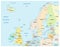 Political and administrative vector map of northern europe with state borders