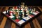Political board intellectual game chess with country flags. Hobbies and mind development. AI generated