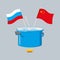 Political kitchen. Russia and China community. Cook soup in one