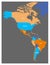 Political map of Americas in four colors on dark grey background. North and South America with country labels. Simple