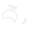 Political map of Australia and Oceania. Simplified black wireframe outline. Vector illustration