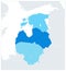 Political Map of the Baltic States In Three Shades of Blue