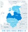 Political Map of the Baltic States In Three Shades of Blue And N