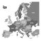 Political map of Europe continent in four shades of grey