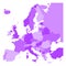 Political map of Europe in four shades of violet on white background. Vector illustration