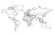 Political map of World. Blank map for school quiz. Simplified black thick outline on white background