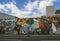 Political mural and peace wall in belfast,northern ireland