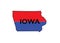 Politically split state of Iowa with half red and blue.