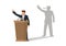 Politician on a podium giving speech with his long nose shadow