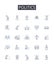 Politics line icons collection. Governmental affairs, Statecraft, Public affairs, Civic society, Political science