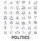 Politics, politician, vote, election, campaign, government, political party line icons. Editable strokes. Flat design