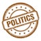 POLITICS text on brown grungy vintage round stamp