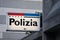 Polizia Cantonal Police station sign hanging in Lugano, Switzerland