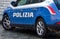 Polizia sign on a Italian police car in Bologna, Italy