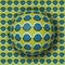 Polka dot ball rolling along the polka dot surface. Abstract vector optical illusion illustration