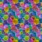 Polka dot multi-colored neon watercolor seamless pattern. Abstract watercolour background with colorful circles on black