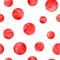 Polka dot red watercolor seamless pattern. Abstract watercolour background with color circles on white