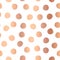 Polka dots copper foil on white seamless vector background. Rose gold circles repeating pattern. Elegant backdrop. Use