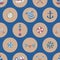 Polka dots nautical elements, boat, compass, chest, anchor, shipwheel