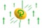 Polkadot coin up. Green arrow up with gaussian blur effect background. Polkadot DOT market price soaring. Green chart rise up.
