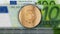 Polkadot cryptocurrency golden coins over Euro banknotes loop