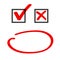 Poll vote check box and marker circle correct choice answer hand drawn icons vector, yes no check box list ticks doodle