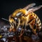 pollen honey insect background bee yellow closeup generative nature macro gold. Generative AI.