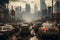 Polluted city with chaotic traffic, highlighting the hazardous environmental impact of vehicles congestion and air pollution. Ai