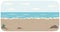 Polluted coastline with ocean and waves vector illustration. Dirty ocean bank or sandy beach